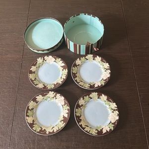 Beautiful Vintage Small Appetizer Dessert Plates Set Of 4 Blue & Brown